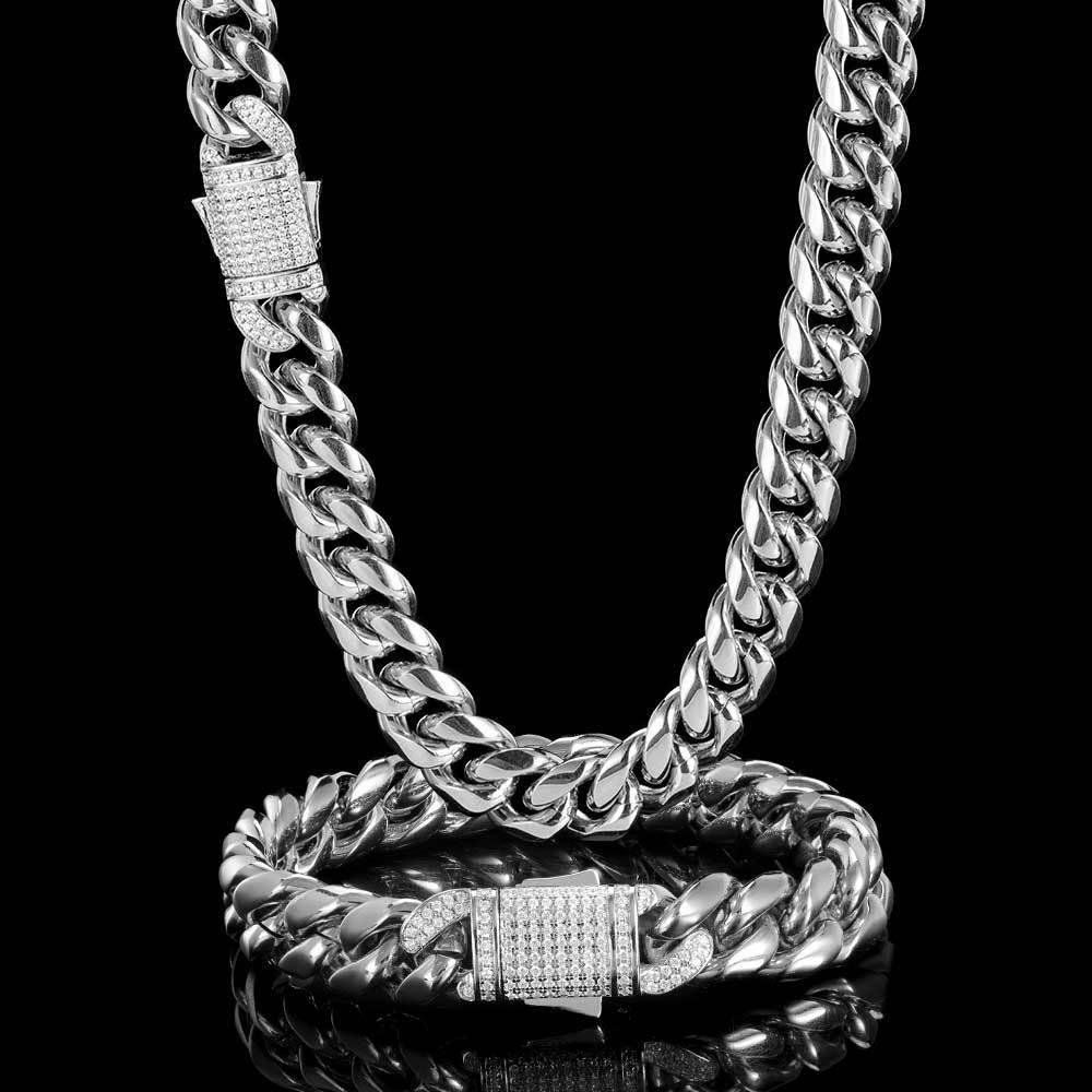 Custom Stainless Steel Cuban Chain Necklace with Zircon Stones & Spring Clasp for Men | Caratix Jewelry - CaratixJewelry